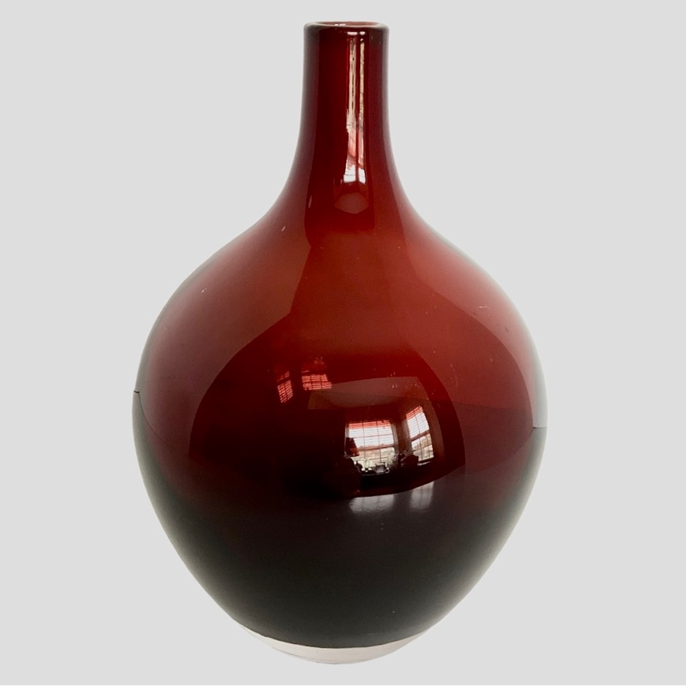 IKEA Salong Bud Vase By Johanna Jelinek Ruby Red Hand Blown Heavy Art Glass VTG